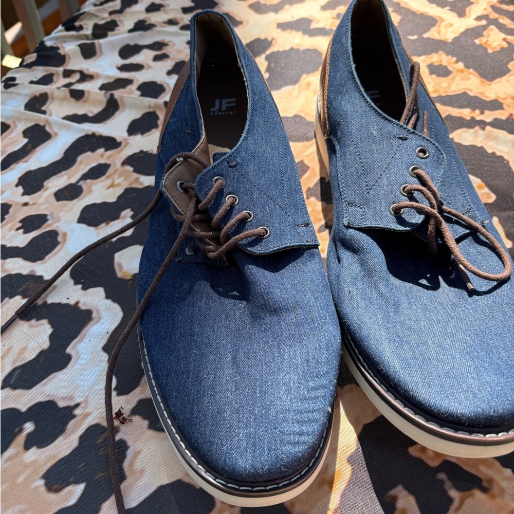 JF J.Ferrar Men's Denim Blue Oxfords